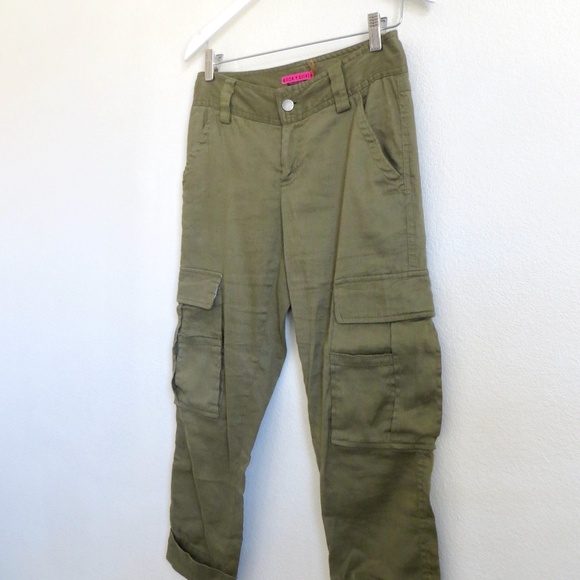 Alice + Olivia Linen Blend Cropped Cargo Pants Green Size 2 - Picture 2 of 6